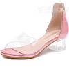 imageGirls Sandals Open Toe High Heels Fancy Dress Shoes Ankle Strap Chunky Block Heels Flower Girls Wedding Party Dressy Shoes for Toddler Little Big KidsPink Clear