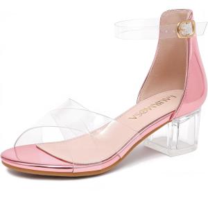 imageGirls Sandals Open Toe High Heels Fancy Dress Shoes Ankle Strap Chunky Block Heels Flower Girls Wedding Party Dressy Shoes for Toddler Little Big KidsPink Clear