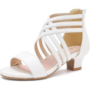 imageLittle Girls Sandals High Heels Formal Shoes Open Toe Pump Sandals Glitter Party Wedding Shoes for Big Kids ToddlerR Pu White