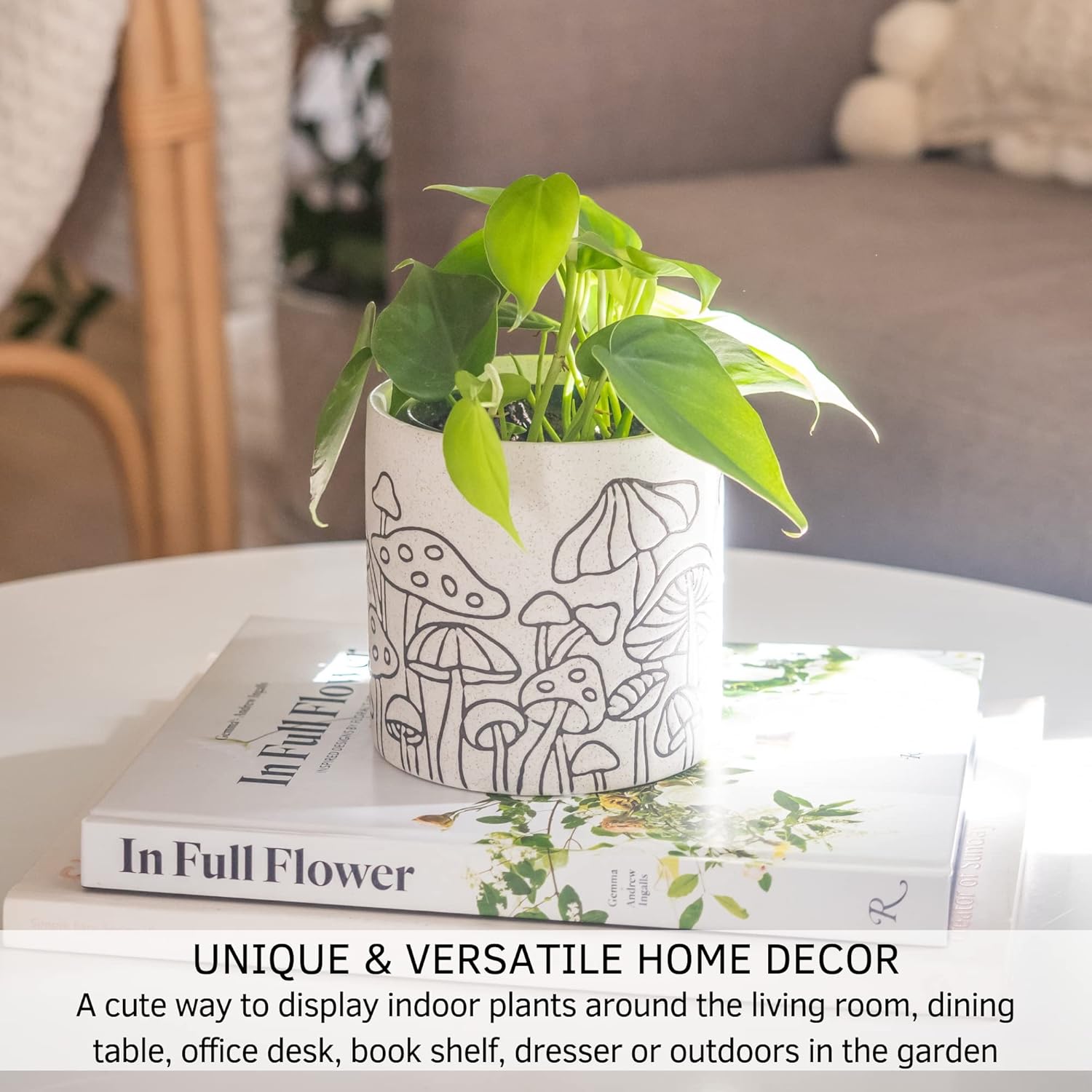 Mushroom Decor Planter Handmade Design Speckled White and Tan Ceramic Indoor Plant Pot for Succulents Vase Modern Boho Cottagecore Room Decor Trendy Ornament Cute Vintage Aesthetic Home Decor Gift