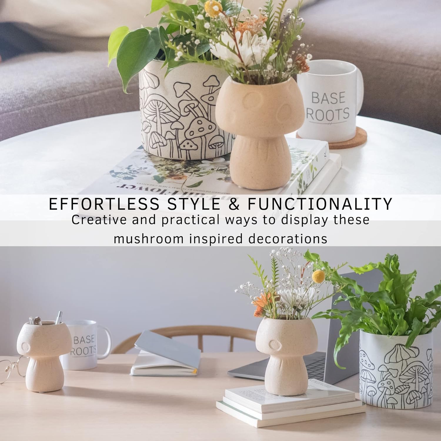 Mushroom Decor Planter Handmade Design Speckled White and Tan Ceramic Indoor Plant Pot for Succulents Vase Modern Boho Cottagecore Room Decor Trendy Ornament Cute Vintage Aesthetic Home Decor Gift