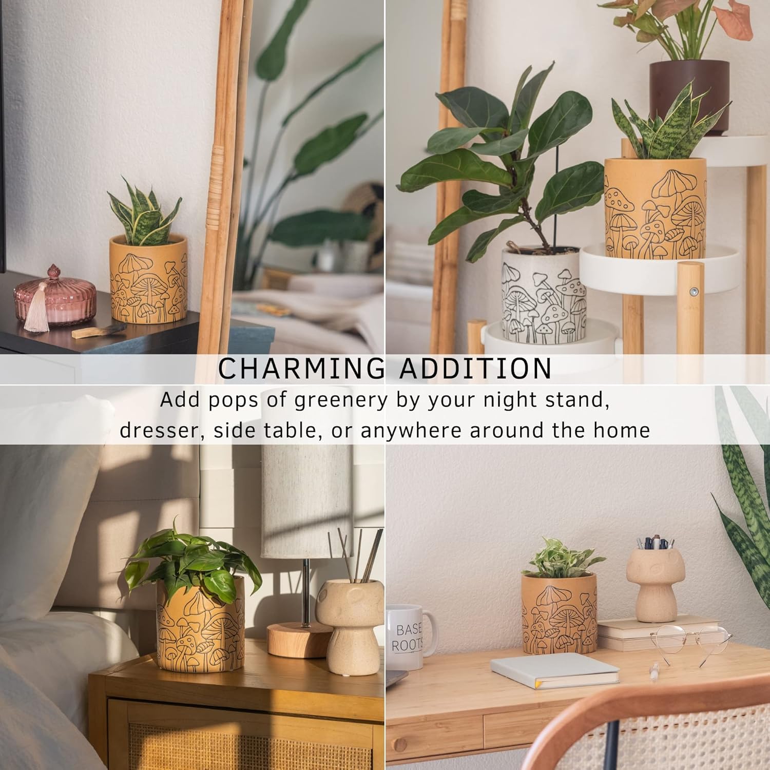 Mushroom Decor Planter Handmade Design Speckled White and Tan Ceramic Indoor Plant Pot for Succulents Vase Modern Boho Cottagecore Room Decor Trendy Ornament Cute Vintage Aesthetic Home Decor Gift