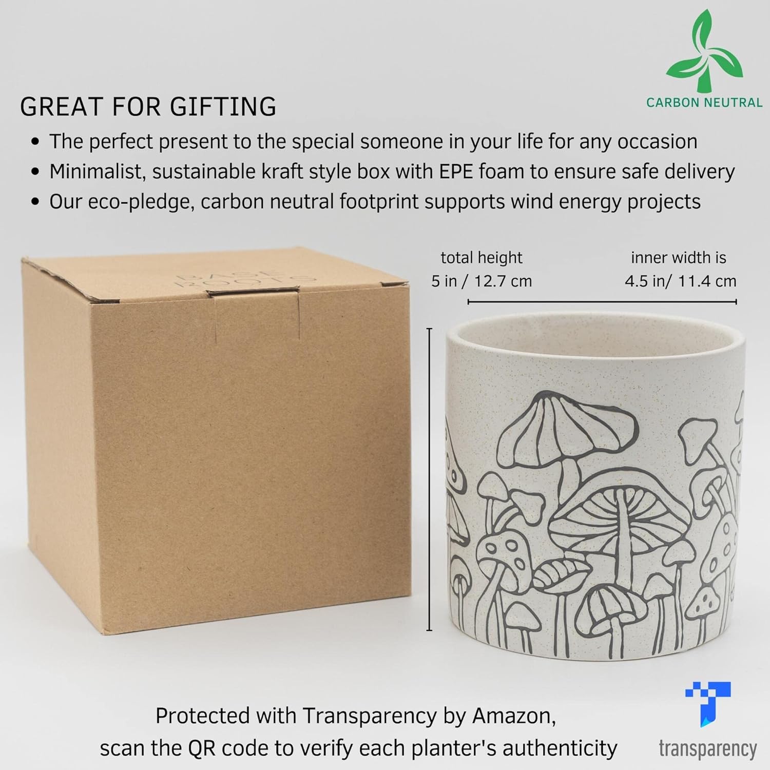 Mushroom Decor Planter Handmade Design Speckled White and Tan Ceramic Indoor Plant Pot for Succulents Vase Modern Boho Cottagecore Room Decor Trendy Ornament Cute Vintage Aesthetic Home Decor Gift