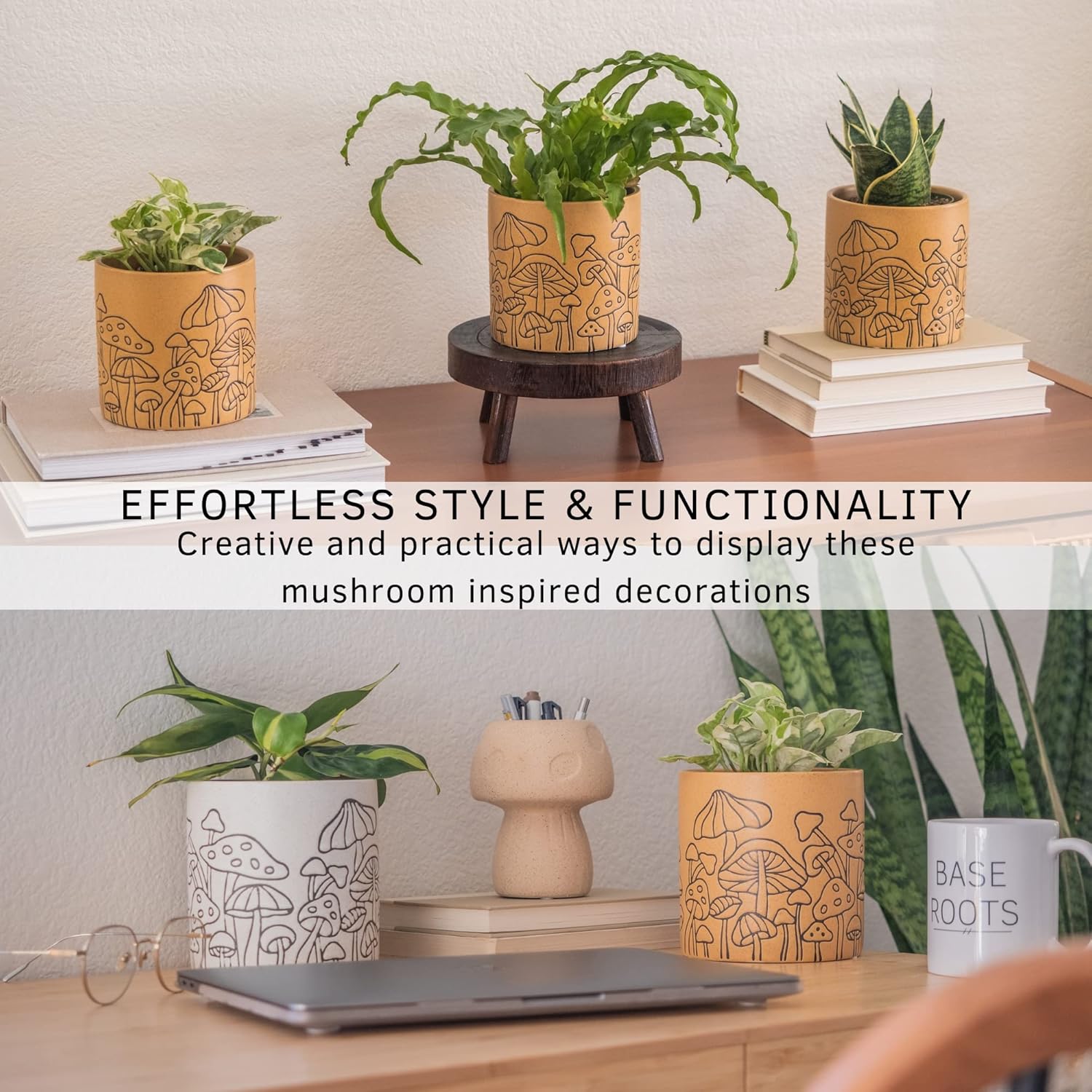 Mushroom Decor Planter Handmade Design Speckled White and Tan Ceramic Indoor Plant Pot for Succulents Vase Modern Boho Cottagecore Room Decor Trendy Ornament Cute Vintage Aesthetic Home Decor Gift