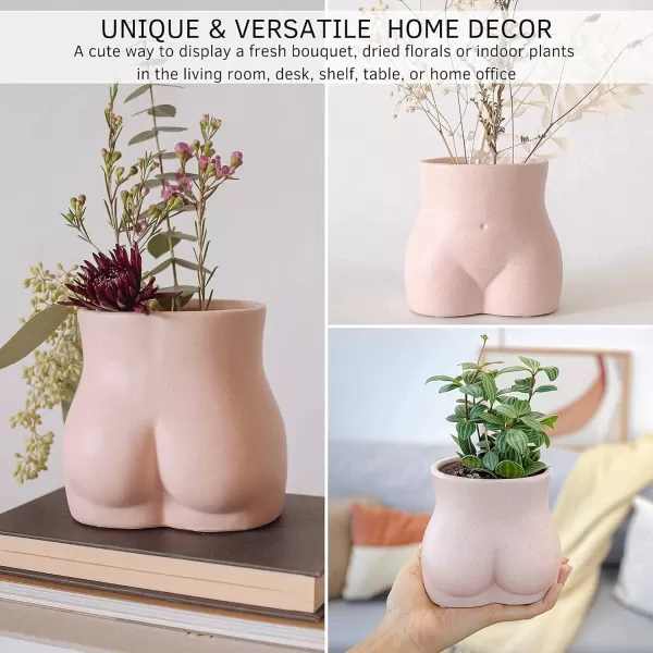 Body Vase Female Form Butt Planter Booty Vases for Flowers Boob Planter Bust Flower Vases wDrainage Hole Speckled Matte Pink Ceramic Cheeky Cute Small Indoor Plant Pot Modern Boho Room Decor