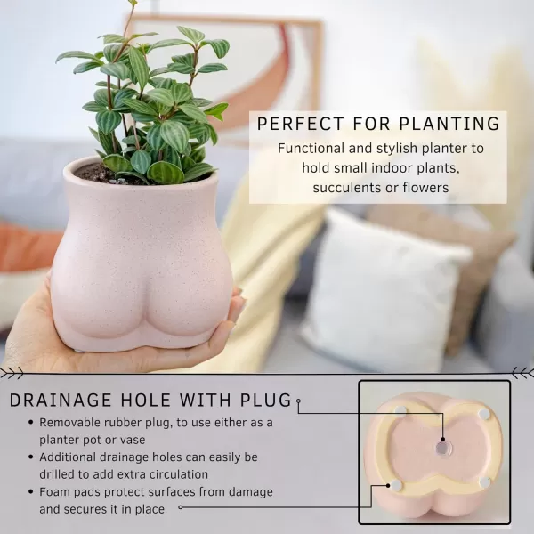 Body Vase Female Form Butt Planter Cheeky Flower Vases wDrainage Speckled Matte Nude Ceramic Women Booty Shaped Sculpture Modern Boho Decor Plant Pot Feminist Cute Minimalist Chic Small BathroomBlush Pink Bottom