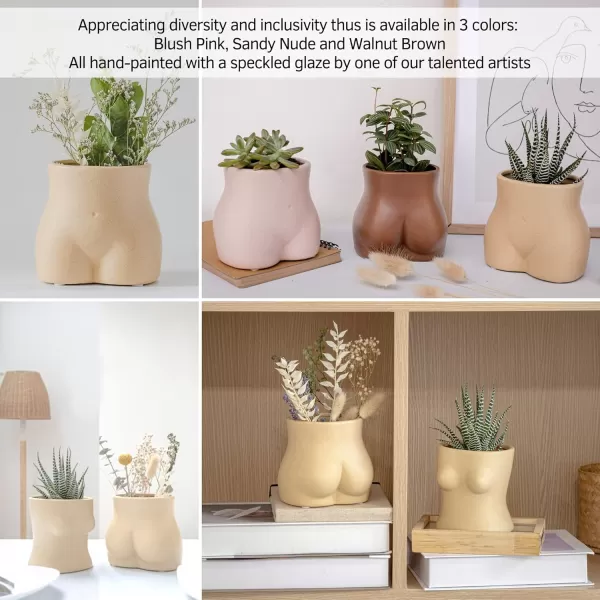 Body Vase Female Form Butt Planter Cheeky Flower Vases wDrainage Speckled Matte Nude Ceramic Women Booty Shaped Sculpture Modern Boho Decor Plant Pot Feminist Cute Minimalist Chic Small BathroomSandy Nude Bottom