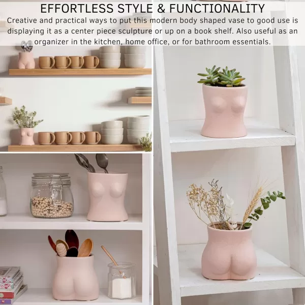Body Vase Female Form Butt Planter Cheeky Flower Vases wDrainage Speckled Matte Nude Ceramic Women Booty Shaped Sculpture Modern Boho Decor Plant Pot Feminist Cute Minimalist Chic Small BathroomBlush Pink Bottom
