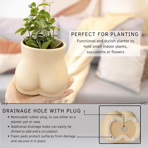 Body Vase Female Form Butt Planter Cheeky Flower Vases wDrainage Speckled Matte Nude Ceramic Women Booty Shaped Sculpture Modern Boho Decor Plant Pot Feminist Cute Minimalist Chic Small BathroomSandy Nude Bottom