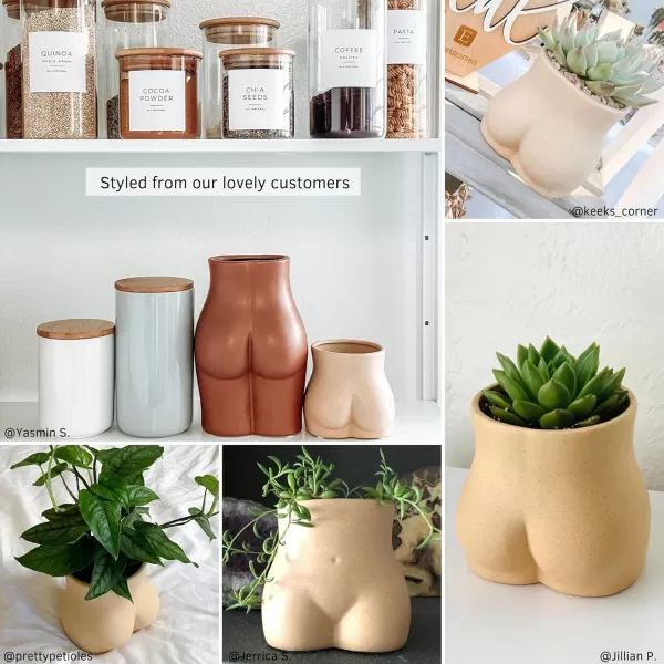 Body Vase Female Form Butt Planter Cheeky Flower Vases wDrainage Speckled Matte Nude Ceramic Women Booty Shaped Sculpture Modern Boho Decor Plant Pot Feminist Cute Minimalist Chic Small BathroomSandy Nude Bottom