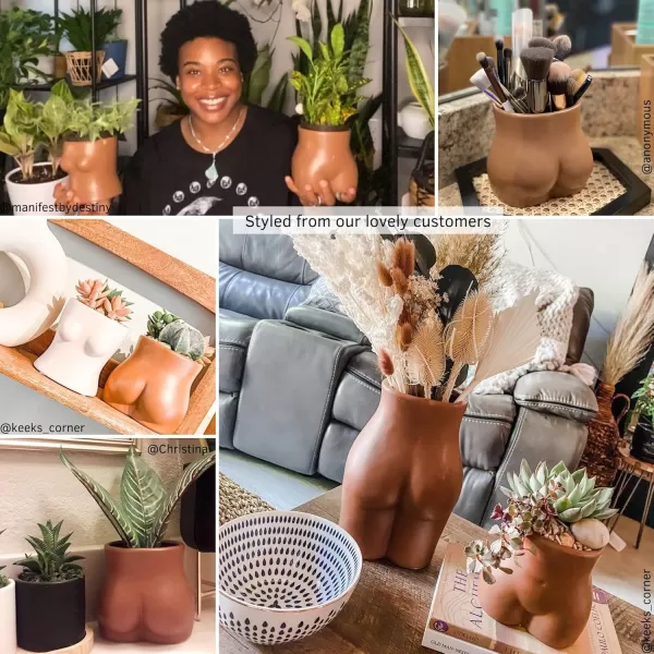 Body Vase Female Form Butt Planter Cheeky Flower Vases wDrainage Speckled Matte Nude Ceramic Women Booty Shaped Sculpture Modern Boho Decor Plant Pot Feminist Cute Minimalist Chic Small BathroomWalnut Brown Bottom