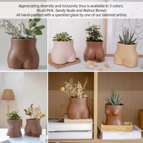 Body Vase Female Form Butt Planter Cheeky Flower Vases wDrainage Speckled Matte Nude Ceramic Women Booty Shaped Sculpture Modern Boho Decor Plant Pot Feminist Cute Minimalist Chic Small BathroomWalnut Brown Bottom