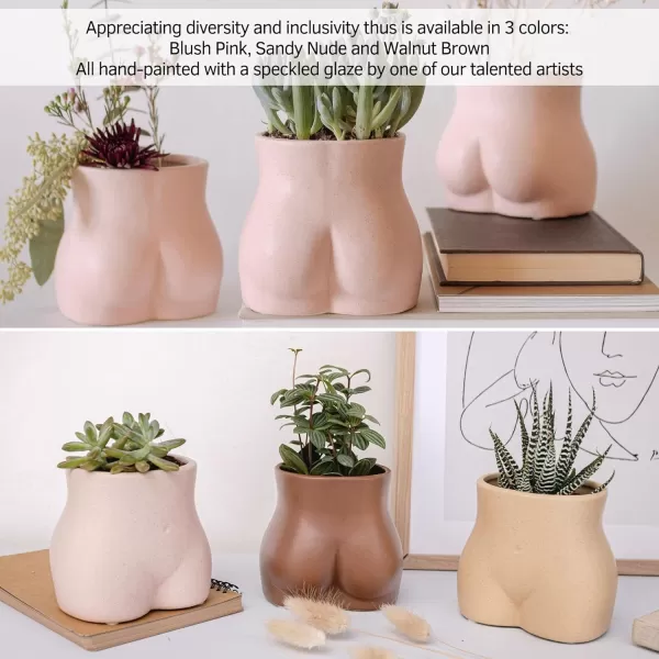 Body Vase Female Form Butt Planter Cheeky Flower Vases wDrainage Speckled Matte Nude Ceramic Women Booty Shaped Sculpture Modern Boho Decor Plant Pot Feminist Cute Minimalist Chic Small BathroomBlush Pink Bottom