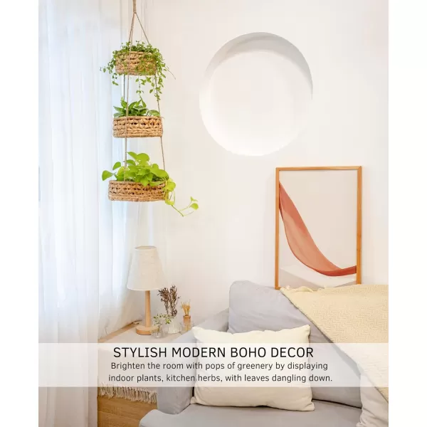 Hanging Fruit Basket 3 Tier for Kitchen Handmade Natural Rattan Handwoven Wicker Seagrass Woven Wall Baskets Vegetable Organizer Produce Fruit Holder Counter Space Saver Storage Boho Hanging Planter