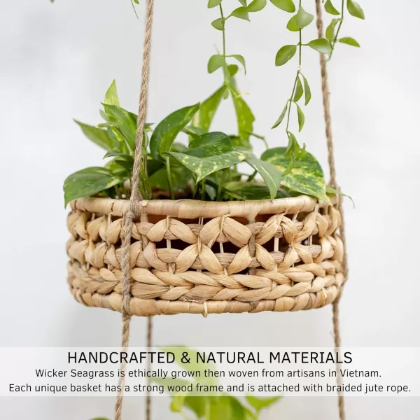 Hanging Fruit Basket 3 Tier for Kitchen Handmade Natural Rattan Handwoven Wicker Seagrass Woven Wall Baskets Vegetable Organizer Produce Fruit Holder Counter Space Saver Storage Boho Hanging Planter