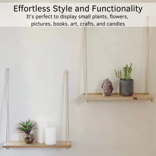 Hanging Shelves for Wall Set of 2 w Hooks Wooden Shelf Hanging Fruit Basket Woven 3 Tier for Kitchen Counter Space Saver Decorative Storage Boho Home Decor Planter Bathroom Living Room Bedroom
