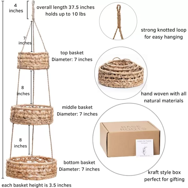Hanging Shelves for Wall Set of 2 w Hooks Wooden Shelf Hanging Fruit Basket Woven 3 Tier for Kitchen Counter Space Saver Decorative Storage Boho Home Decor Planter Bathroom Living Room Bedroom