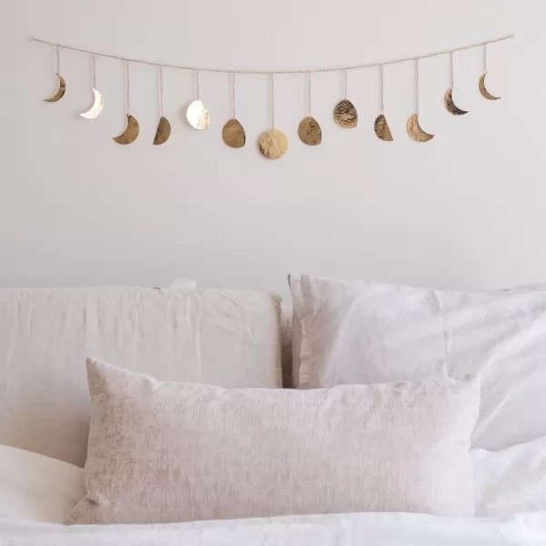 Moon Phase Wall Hanging Handmade Hammered Gold Metal 13 Moons 36quot Garland Phases of the Moon Mushroom Decor Planter Handmade Design Terracotta Ceramic Unique Retro Plant Pot Indoor Plants