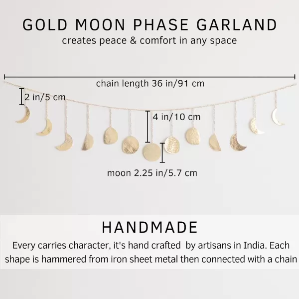 Moon Phase Wall Hanging Handmade Hammered Gold Metal 13 Moons 36quot Garland Phases of the Moon Mushroom Decor Planter Handmade Design Terracotta Ceramic Unique Retro Plant Pot Indoor Plants