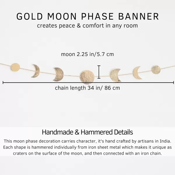 Moon Phase Wall Hanging Handmade Hammered Gold Metal 7 Moons 34quot Banner Phases of the Moon Mushroom Decor Vase Textured Sand Handmade Design Ceramic Plant Pot Indoor Plants Modern Boho Cottagecore