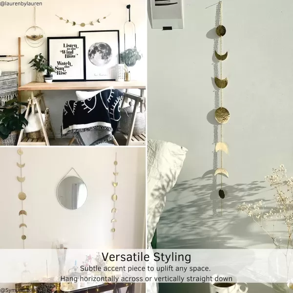 Moon Phase Wall Hanging Handmade Hammered Gold Metal 7 Moons 34quot Banner Phases of the Moon Mushroom Decor Vase Textured Sand Handmade Design Ceramic Plant Pot Indoor Plants Modern Boho Cottagecore