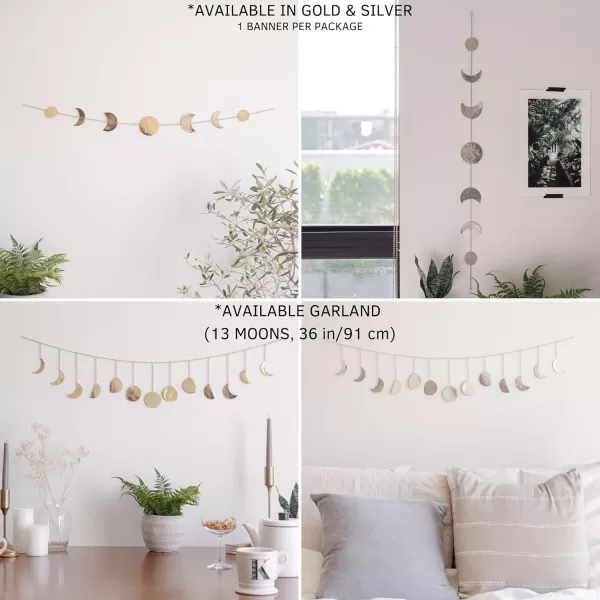 Moon Phase Wall Hanging Handmade Hammered Gold Metal 7 Moons 34quot Banner Phases of the Moon Mushroom Decor Vase Textured Sand Handmade Design Ceramic Plant Pot Indoor Plants Modern Boho Cottagecore
