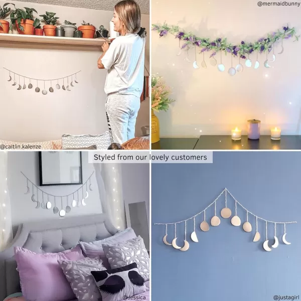 Moon Phase Wall Hanging Handmade Hammered Silver Metal 13 Moons 36quot Garland Boho Decor Hanging Fruit Basket Woven 3 Tier for Kitchen Bohemian Aesthetic Home Decorations for Bedroom Living Room