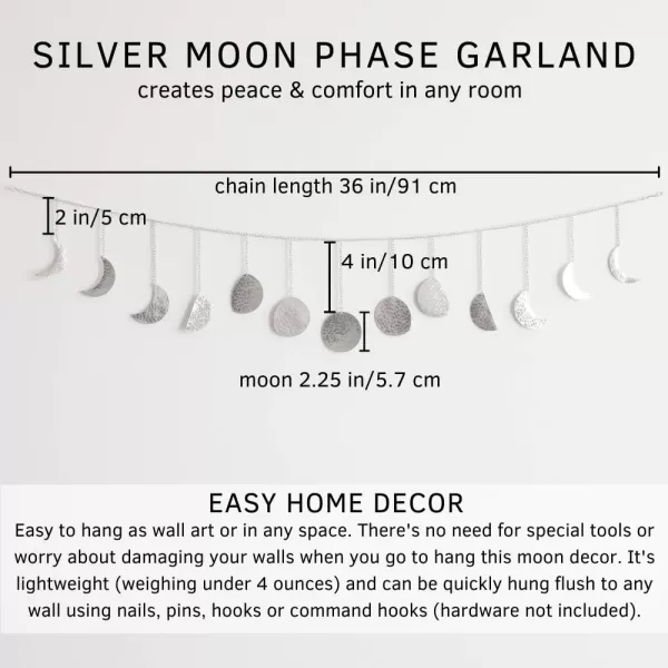 Moon Phase Wall Hanging Handmade Hammered Silver Metal 13 Moons 36quot Garland Boho Decor Hanging Fruit Basket Woven 3 Tier for Kitchen Bohemian Aesthetic Home Decorations for Bedroom Living Room