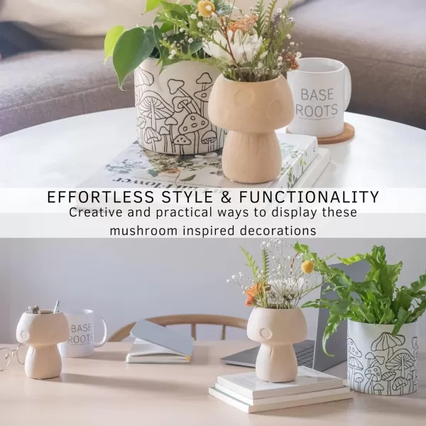 Mushroom Decor Planter Handmade Design Speckled White and Tan Ceramic Indoor Plant Pot for Succulents Vase Modern Boho Cottagecore Room Decor Trendy Ornament Cute Vintage Aesthetic Home Decor Gift