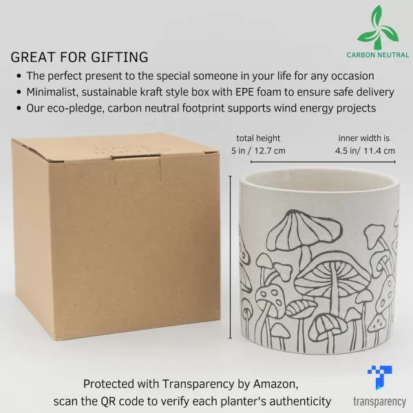 Mushroom Decor Planter Handmade Design Speckled White and Tan Ceramic Indoor Plant Pot for Succulents Vase Modern Boho Cottagecore Room Decor Trendy Ornament Cute Vintage Aesthetic Home Decor Gift