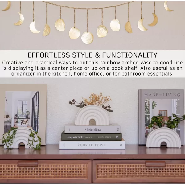 Rainbow Arched Planter Speckled White Textured Organic Modern Minimalist Aesthetic Ceramic Vase wDrainage Hole Sun Decor Circle Vase Unique MidCentury Vintage Small Flower Centerpieces