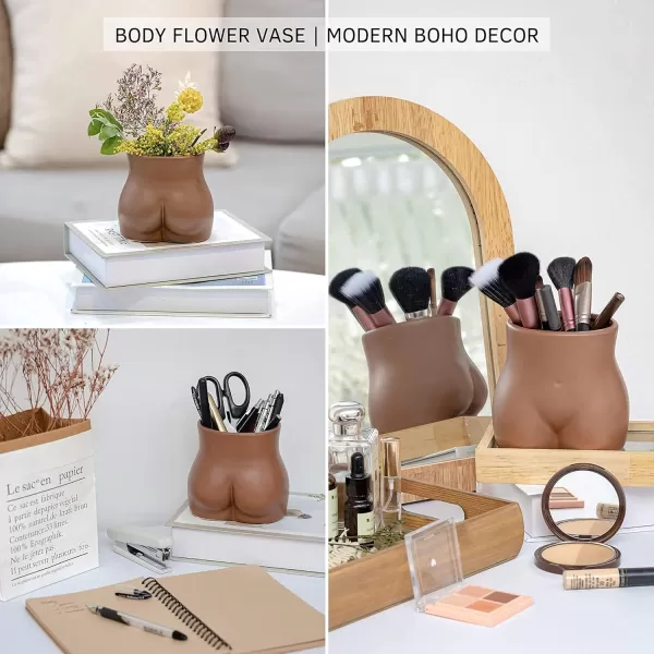 Save 10 on Hanging Shelves for Wall Set of 2 w Hooks Wooden Shelf Macrame Rope Body Vase Female Form Butt Planter Booty Vases for Flowers w Drainage Speckled Matte Brown Modern Boho Cute Chic