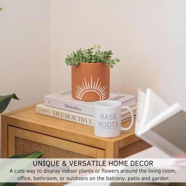 Sun Decor Cylinder Planter Speckled Ceramic Unique MidCentury Handmade Terracotta Design Indoor Plant Pot w Drainage Hole Sun Decor Circle Vase Modern Minimalist Vintage Small Flower Centerpieces