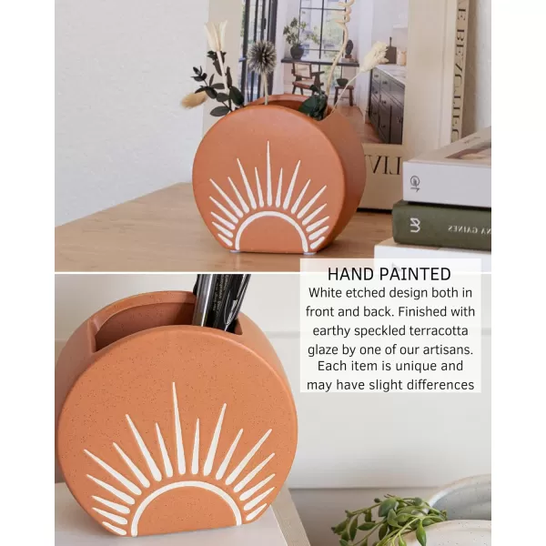 Sun Decor Cylinder Planter Speckled Ceramic Unique MidCentury Handmade Terracotta Design Indoor Plant Pot w Drainage Hole Sun Decor Circle Vase Modern Minimalist Vintage Small Flower Centerpieces