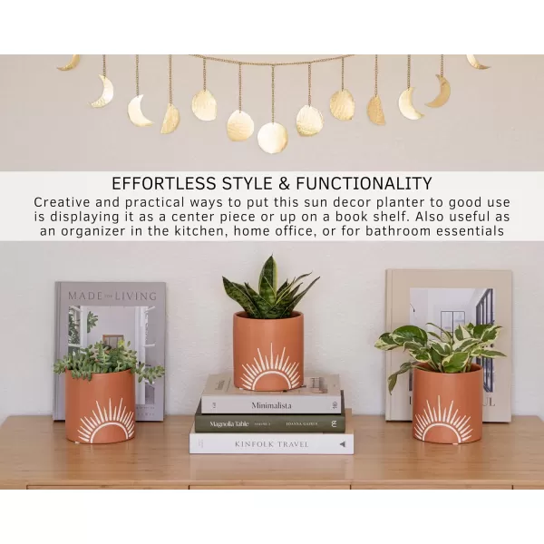 Sun Decor Cylinder Planter Speckled Ceramic Unique MidCentury Handmade Terracotta Design Indoor Plant Pot w Drainage Hole Sun Decor Circle Vase Modern Minimalist Vintage Small Flower Centerpieces