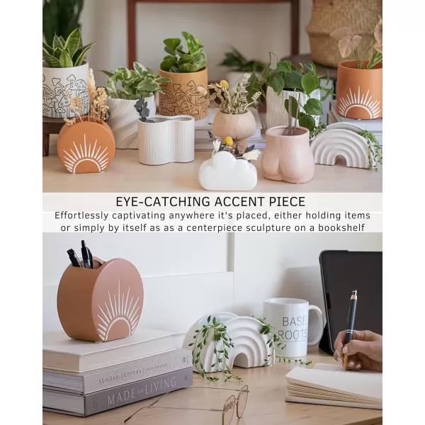 Sun Decor Cylinder Planter Speckled Ceramic Unique MidCentury Handmade Terracotta Design Indoor Plant Pot w Drainage Hole Sun Decor Circle Vase Modern Minimalist Vintage Small Flower Centerpieces