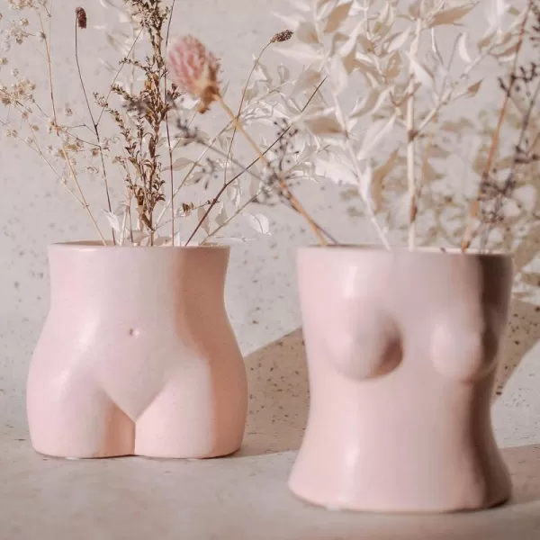 Body Vase Female Form Butt Planter Booty Vases for Flowers Boob Planter Bust Flower Vases wDrainage Hole Speckled Matte Pink Ceramic Cheeky Cute Small Indoor Plant Pot Modern Boho Room Decor