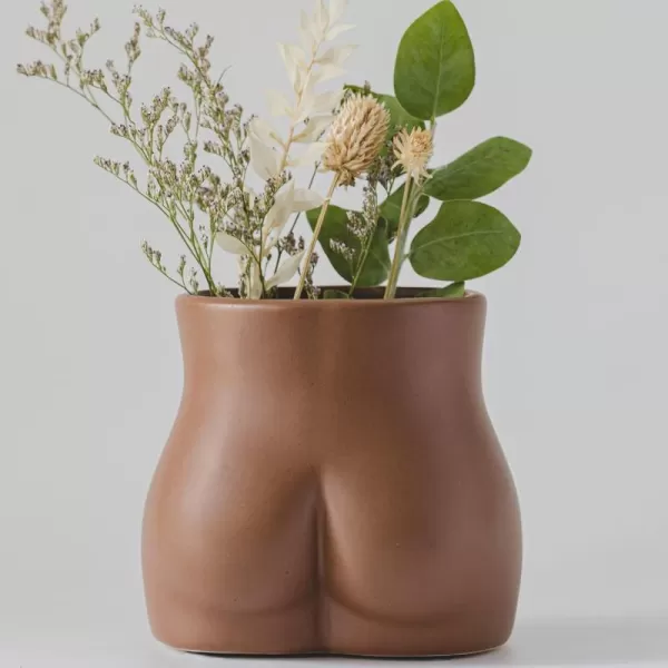Body Vase Female Form Butt Planter Cheeky Flower Vases wDrainage Speckled Matte Nude Ceramic Women Booty Shaped Sculpture Modern Boho Decor Plant Pot Feminist Cute Minimalist Chic Small BathroomWalnut Brown Bottom