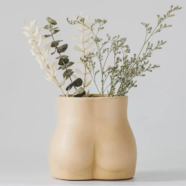 Body Vase Female Form Butt Planter Cheeky Flower Vases wDrainage Speckled Matte Nude Ceramic Women Booty Shaped Sculpture Modern Boho Decor Plant Pot Feminist Cute Minimalist Chic Small BathroomSandy Nude Bottom