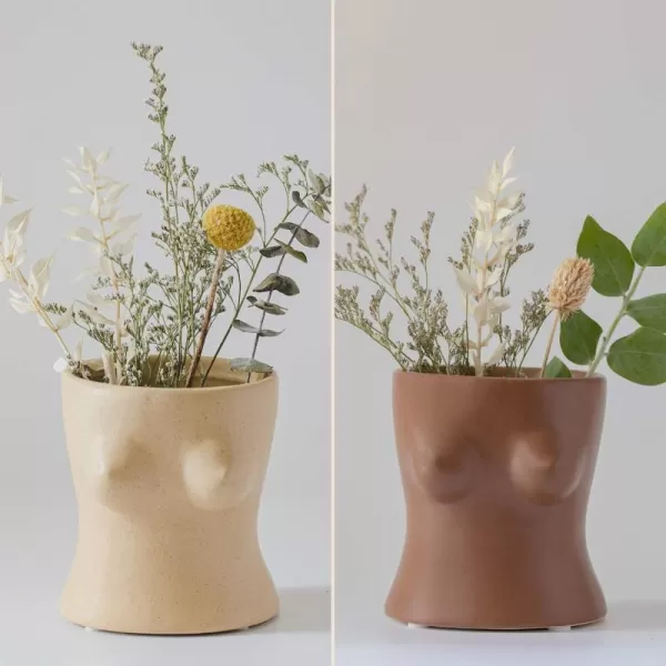 Boob Planter Body Vase Female Form Bust Flower Vases wDrainage Hole Speckled Matte Finish Modern Boho Home Decor Cute Small Indoor Plant Pot Feminist Woman Shaped Sculpture Unique Aesthetic