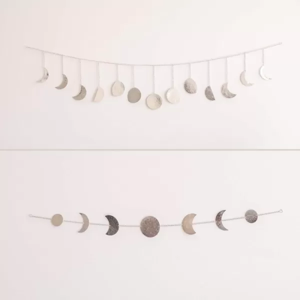 Moon Phase Wall Hanging Handmade Hammered Silver Metal Moons Garland Boho Decor Phases of the Moon Celestial Lunar Art Bohemian Aesthetic Home Decorations for Bedroom Headboard Living Room