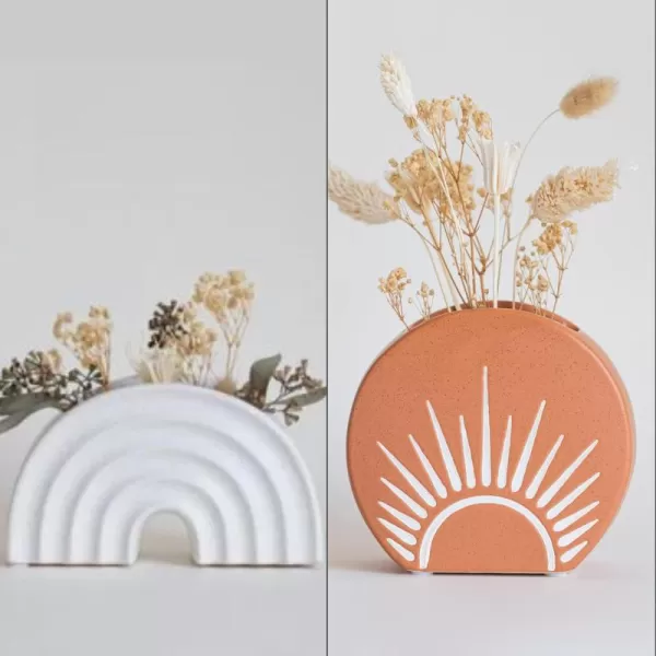 Rainbow Arched Planter Speckled White Textured Organic Modern Minimalist Aesthetic Ceramic Vase wDrainage Hole Sun Decor Circle Vase Unique MidCentury Vintage Small Flower Centerpieces