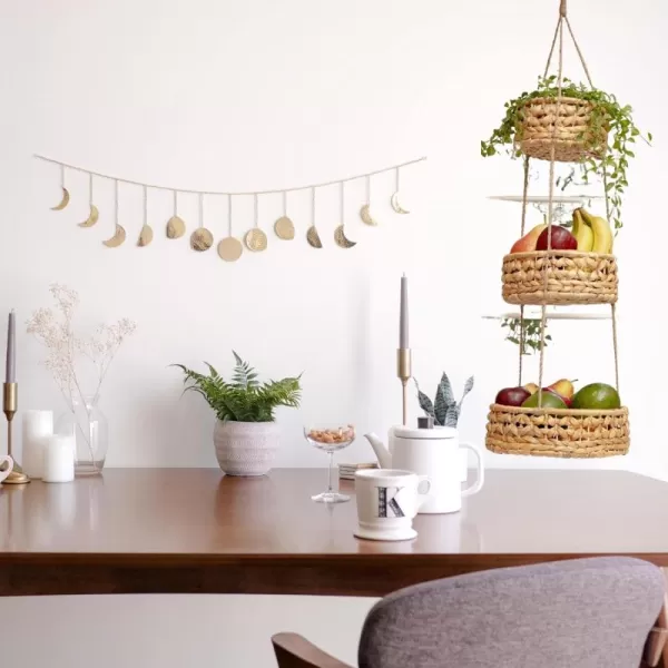Save 10 on Moon Phase Wall Hanging Handmade Hammered Gold Metal 13 Moons 36quot Garland Boho Decor Hanging Fruit Basket Woven 3 Tier for Kitchen Bohemian Aesthetic Home Decorations for Bedroom