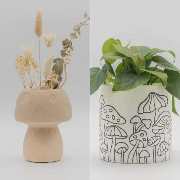 Save 15 on Mushroom Decor Vase Planter Textured Sand and Speckled White Handmade Design Ceramic Plant Pot Indoor Plants Modern Boho Cottagecore Room Decor Vintage Aesthetic Decoration Funky Eclectic