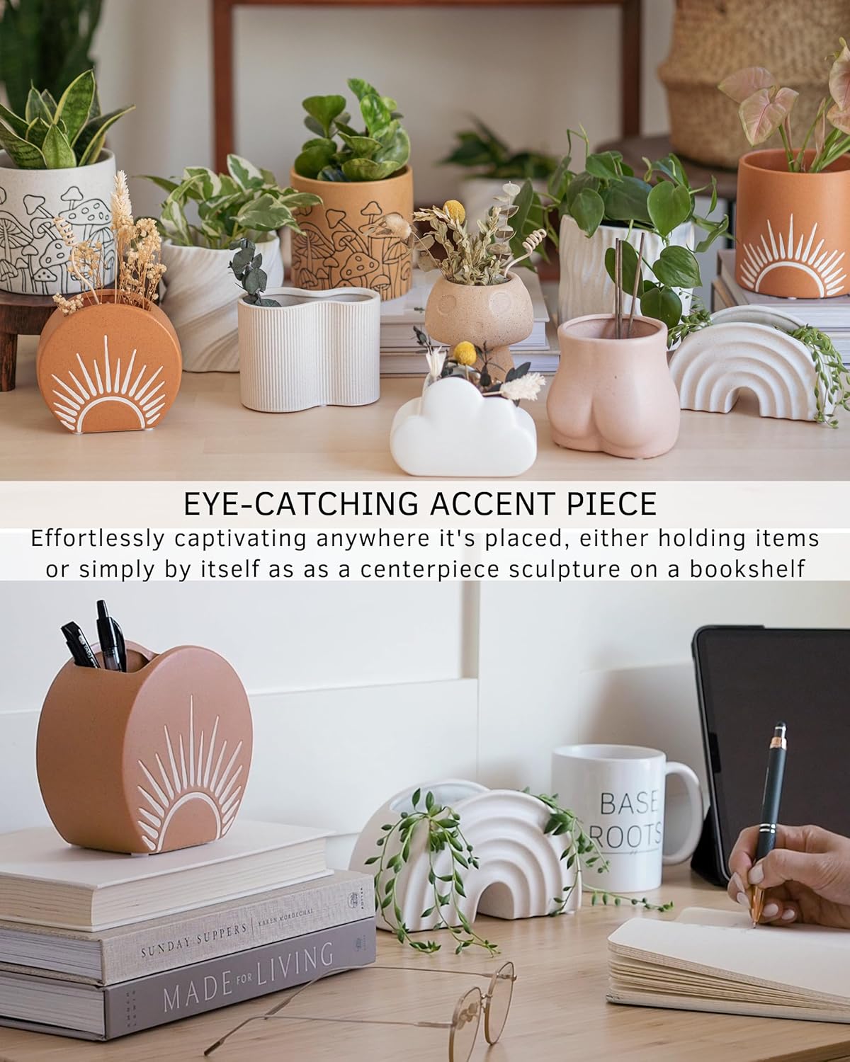 Sun Decor Vase Handmade Design Terracotta Speckled Ceramic Planter w Drainage Hole Minimalist Modern Cute Vintage Aesthetic Small Flower Vases Centerpieces Unique Indoor Plant Pot Boho Chic RusticSun Vase Speckled Terracotta