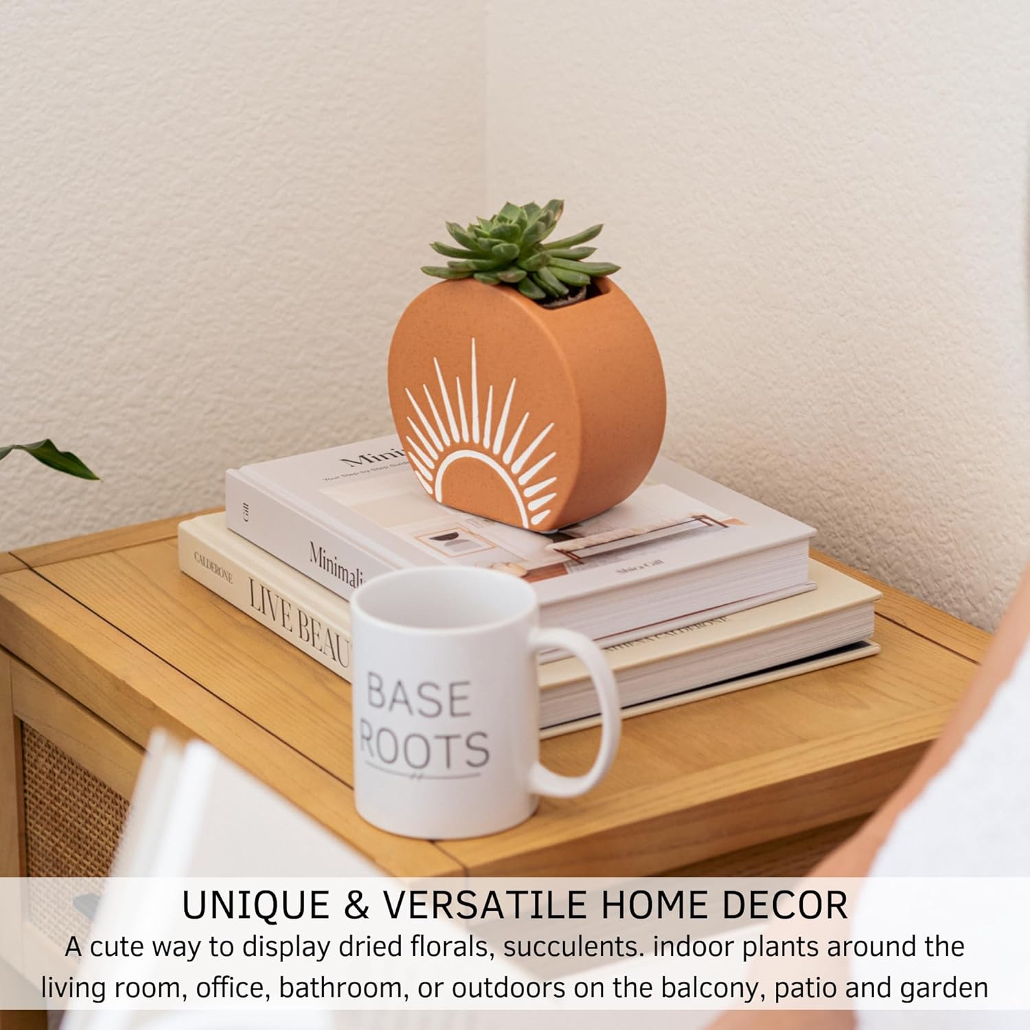 Sun Decor Vase Handmade Design Terracotta Speckled Ceramic Planter w Drainage Hole Minimalist Modern Cute Vintage Aesthetic Small Flower Vases Centerpieces Unique Indoor Plant Pot Boho Chic RusticSun Vase Speckled Terracotta