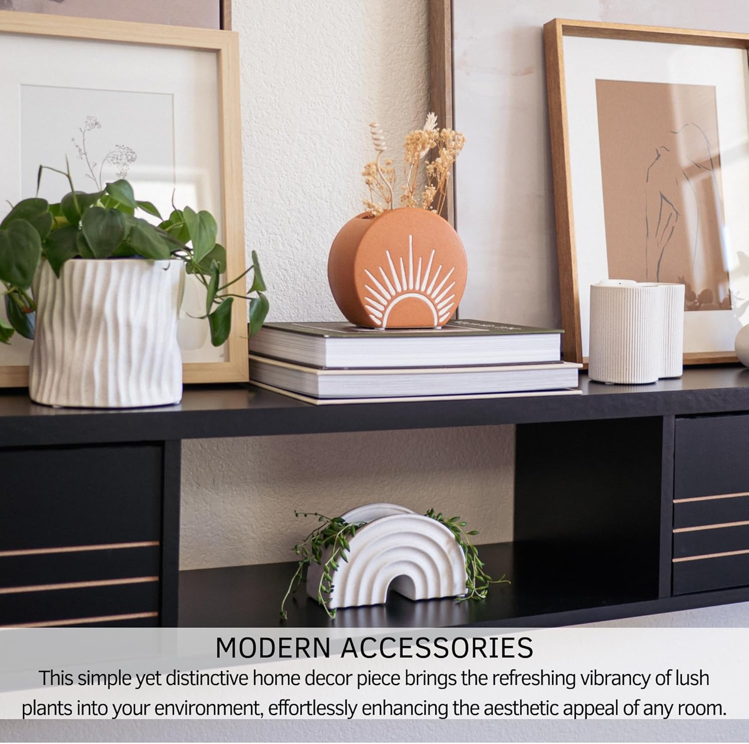 Sun Decor Vase Handmade Design Terracotta Speckled Ceramic Planter w Drainage Hole Minimalist Modern Cute Vintage Aesthetic Small Flower Vases Centerpieces Unique Indoor Plant Pot Boho Chic RusticSun Vase Speckled Terracotta