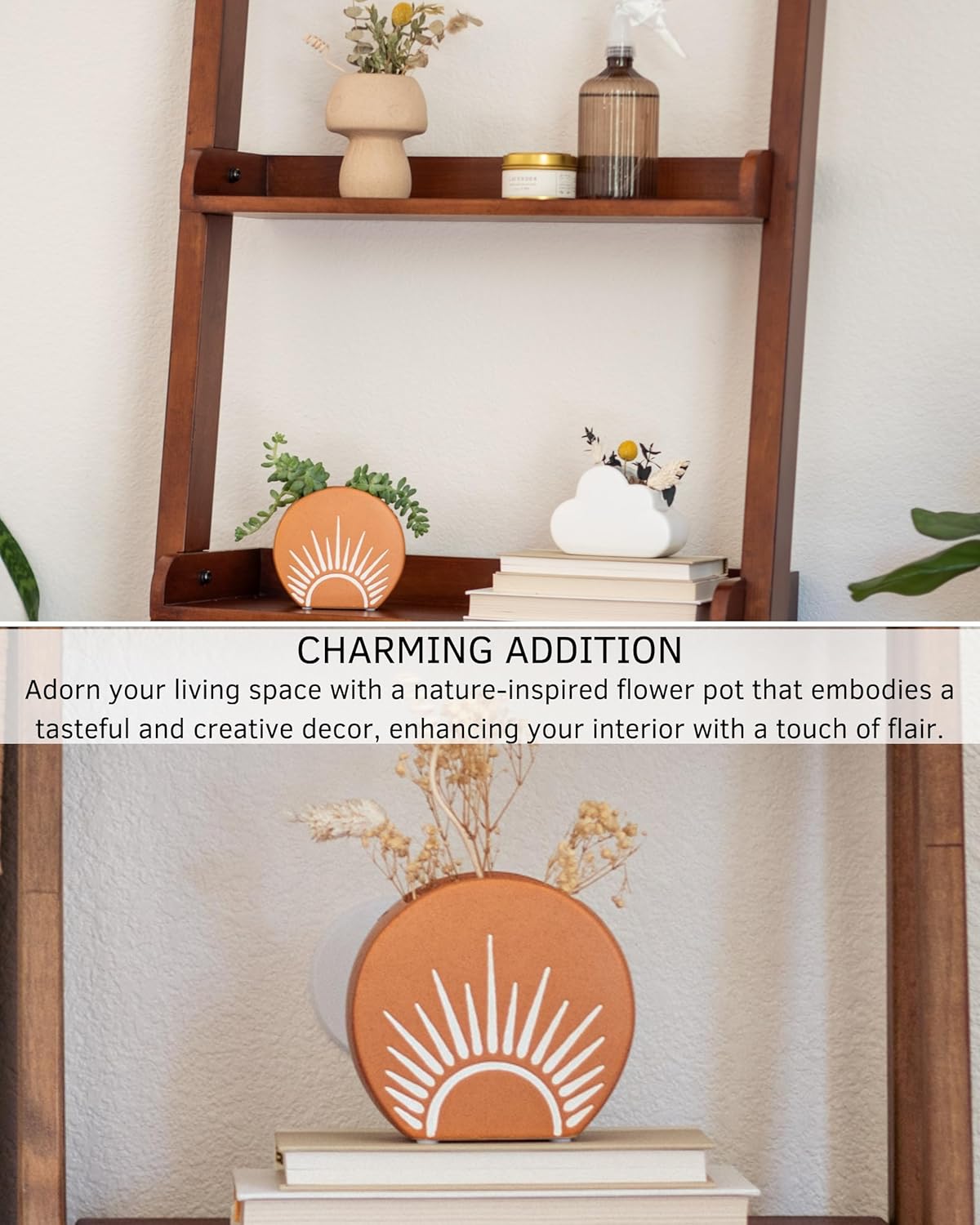 Sun Decor Vase Handmade Design Terracotta Speckled Ceramic Planter w Drainage Hole Minimalist Modern Cute Vintage Aesthetic Small Flower Vases Centerpieces Unique Indoor Plant Pot Boho Chic RusticSun Vase Speckled Terracotta