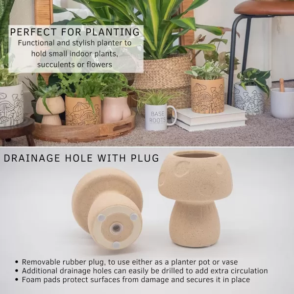 BASE ROOTS Mushroom Planter Speckled White IndoorOutdoor Holds Small PlantsTextured Sand