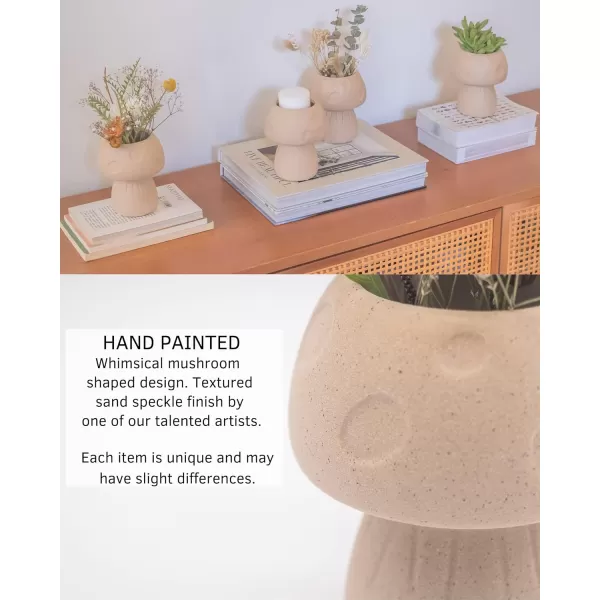 BASE ROOTS Mushroom Planter Speckled White IndoorOutdoor Holds Small PlantsTextured Sand